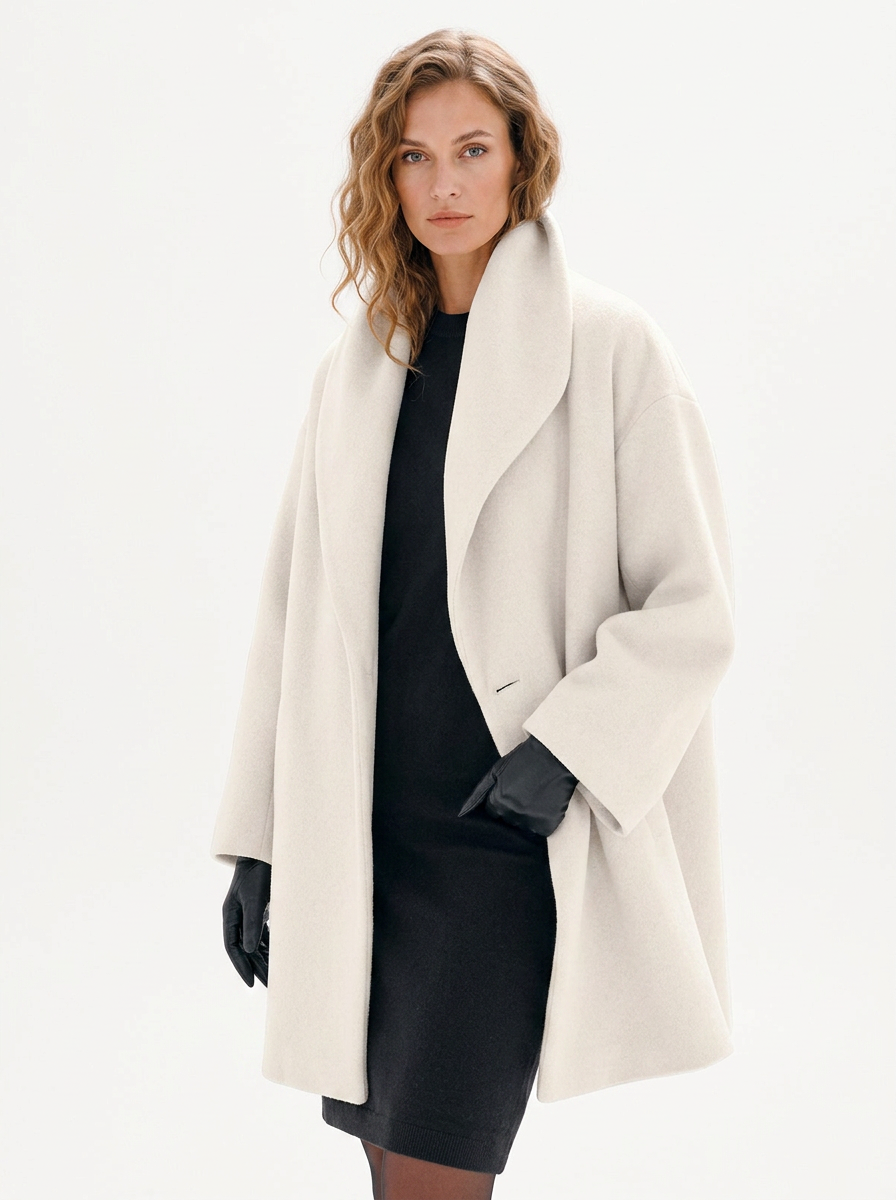Women's Wool Blend Coat Oversized Collar Open-Front Midi Jacket