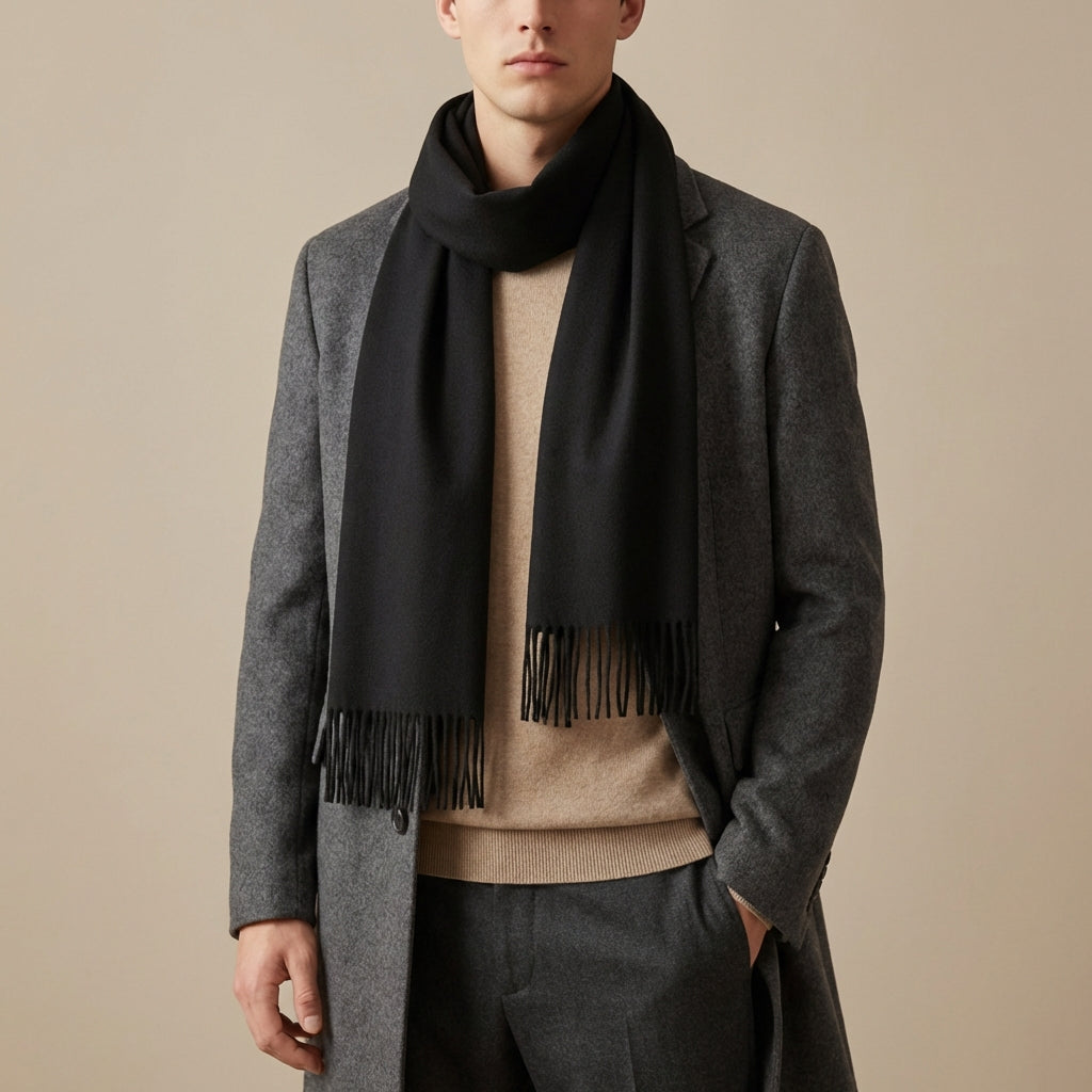 Men’s Classic Wool Scarf – 200cm Solid Color Winter Scarf