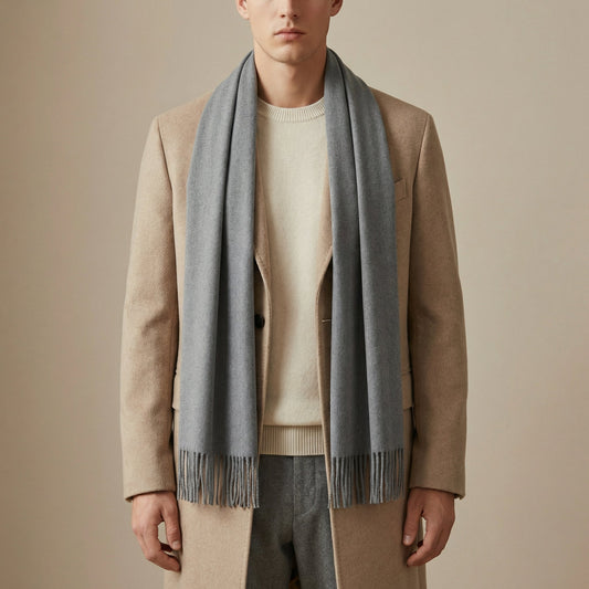 Men’s Classic Wool Scarf – 200cm Solid Color Winter Scarf