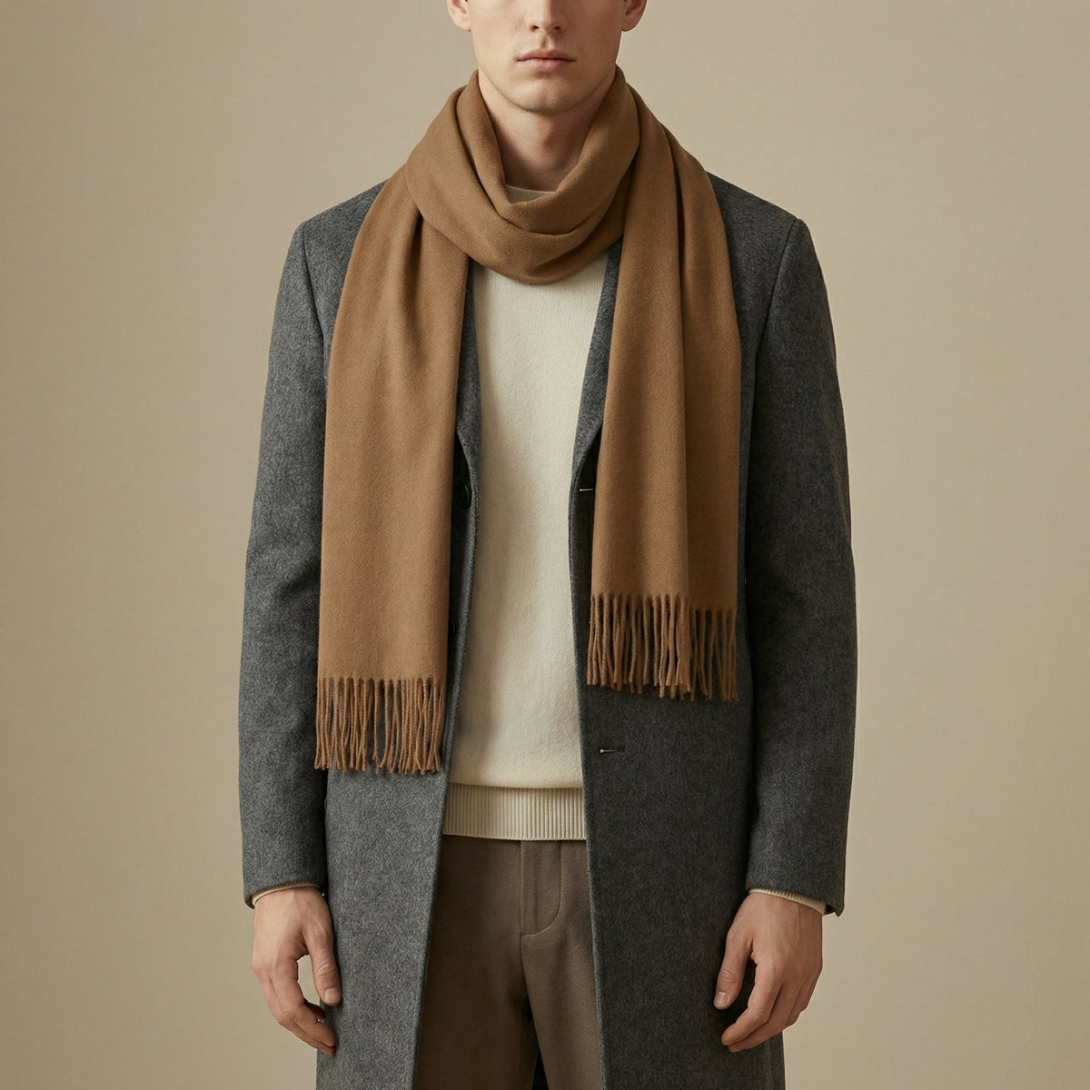 Men’s Classic Wool Scarf – 200cm Solid Color Winter Scarf