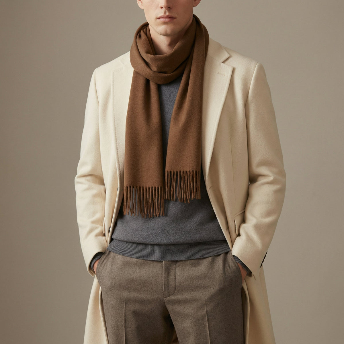 Men’s Classic Wool Scarf – 200cm Solid Color Winter Scarf