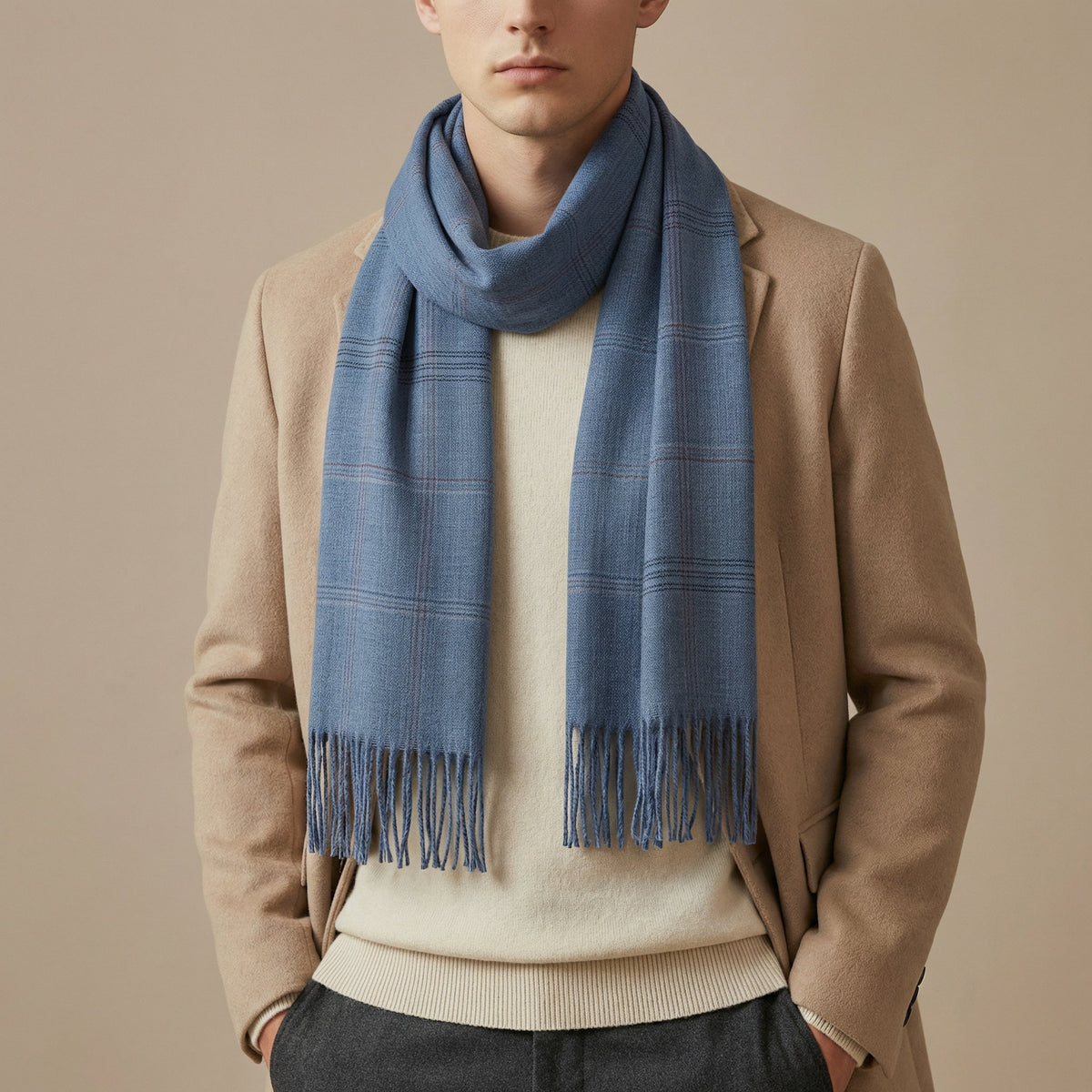 Men’s Lightweight Striped Scarf – Yarn Dyed Long Winter Wrap