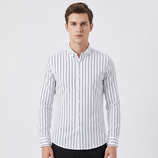Men's Striped Long Sleeve Shirt Slim Fit Button-Down Smart Casual