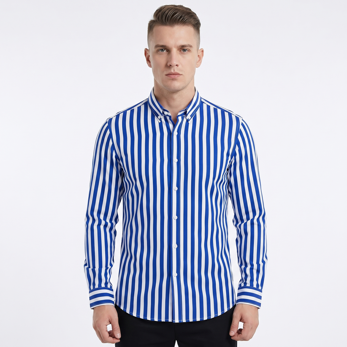 Men's Striped Long Sleeve Shirt Slim Fit Button-Down Smart Casual