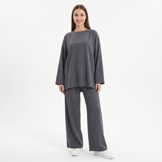 Women's Oversized Loungewear Set Long Sleeve Top Wide Leg Pants Co-Ord Two Piece