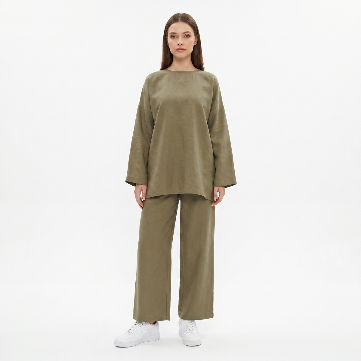 Women's Oversized Loungewear Set Long Sleeve Top Wide Leg Pants Co-Ord Two Piece