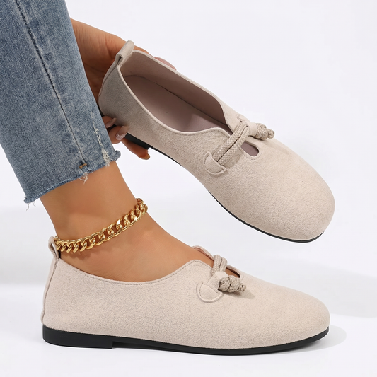 Women's Suede T-Strap Flat Shoes Round Toe Slip-On Casual Ballet Flats