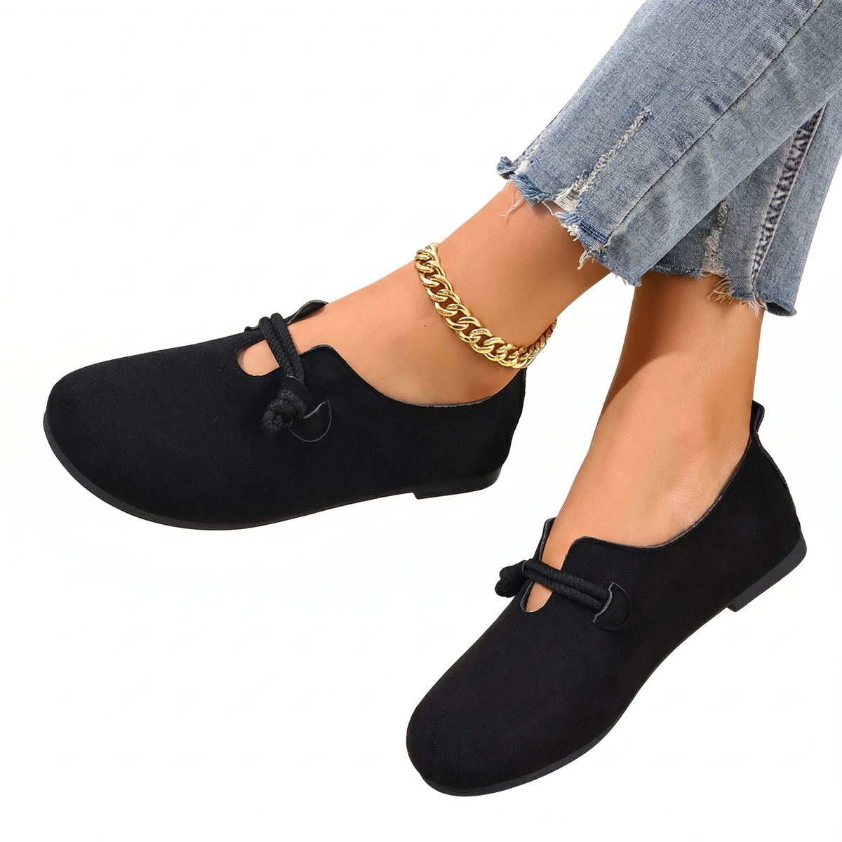 Women's Suede T-Strap Flat Shoes Round Toe Slip-On Casual Ballet Flats