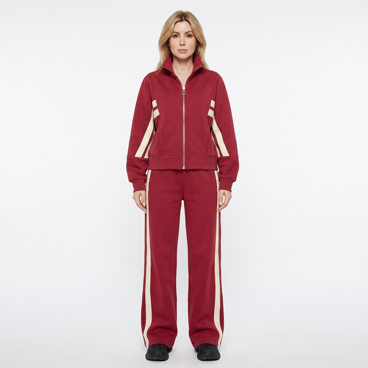 Women's Striped Tracksuit Set Zip-Up Jacket Wide-Leg Jogger Pants Two-Piece Loungewear