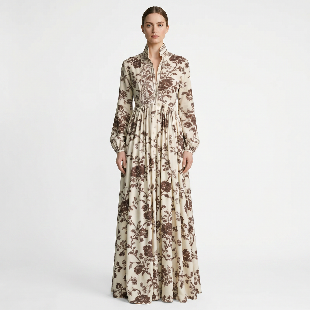 Women's Geometric Print Maxi Shirt Dress Long Sleeve Button-Down A-Line Casual Dress