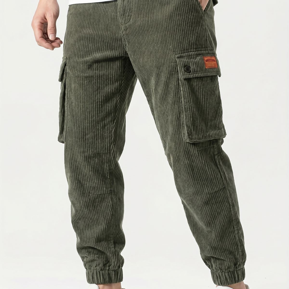 Men's Corduroy Cargo Jogger Pants Multi-Pocket Relaxed Fit Casual Streetwear