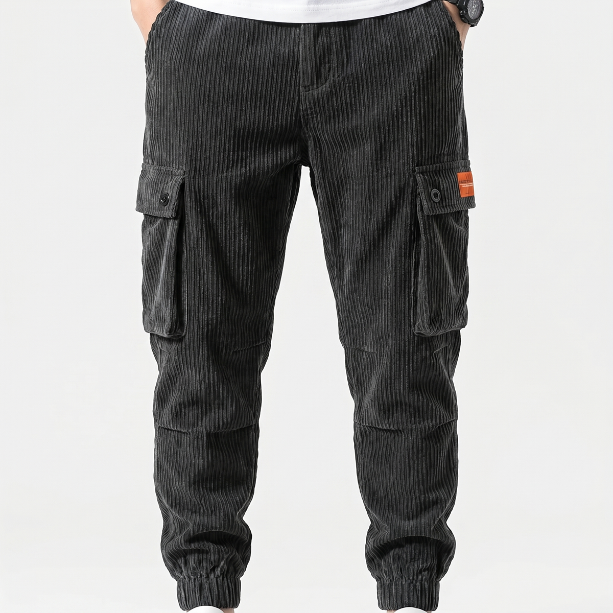Men's Corduroy Cargo Jogger Pants Multi-Pocket Relaxed Fit Casual Streetwear