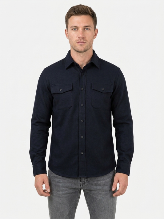 Men's Long Sleeve Button-Up Shirt Dual Chest Pocket Casual