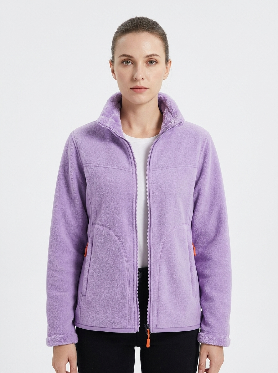 Women's Fleece Jacket Sherpa-Lined Stand Collar Zip-Up Coat