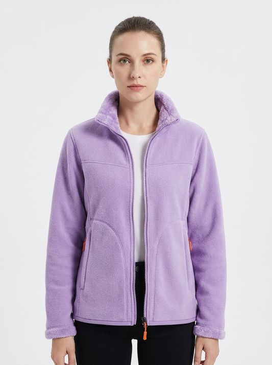 Women's Fleece Jacket Sherpa-Lined Stand Collar Zip-Up Coat