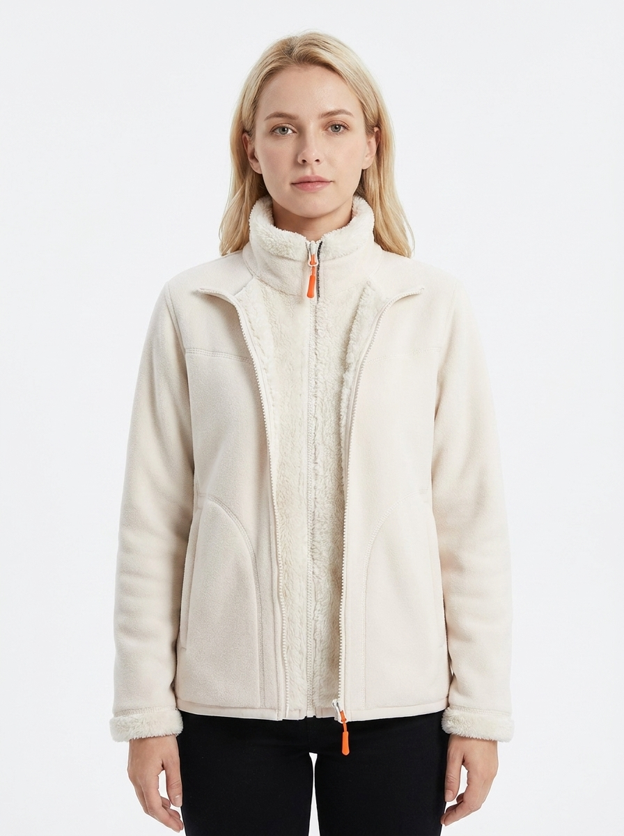 Women's Fleece Jacket Sherpa-Lined Stand Collar Zip-Up Coat