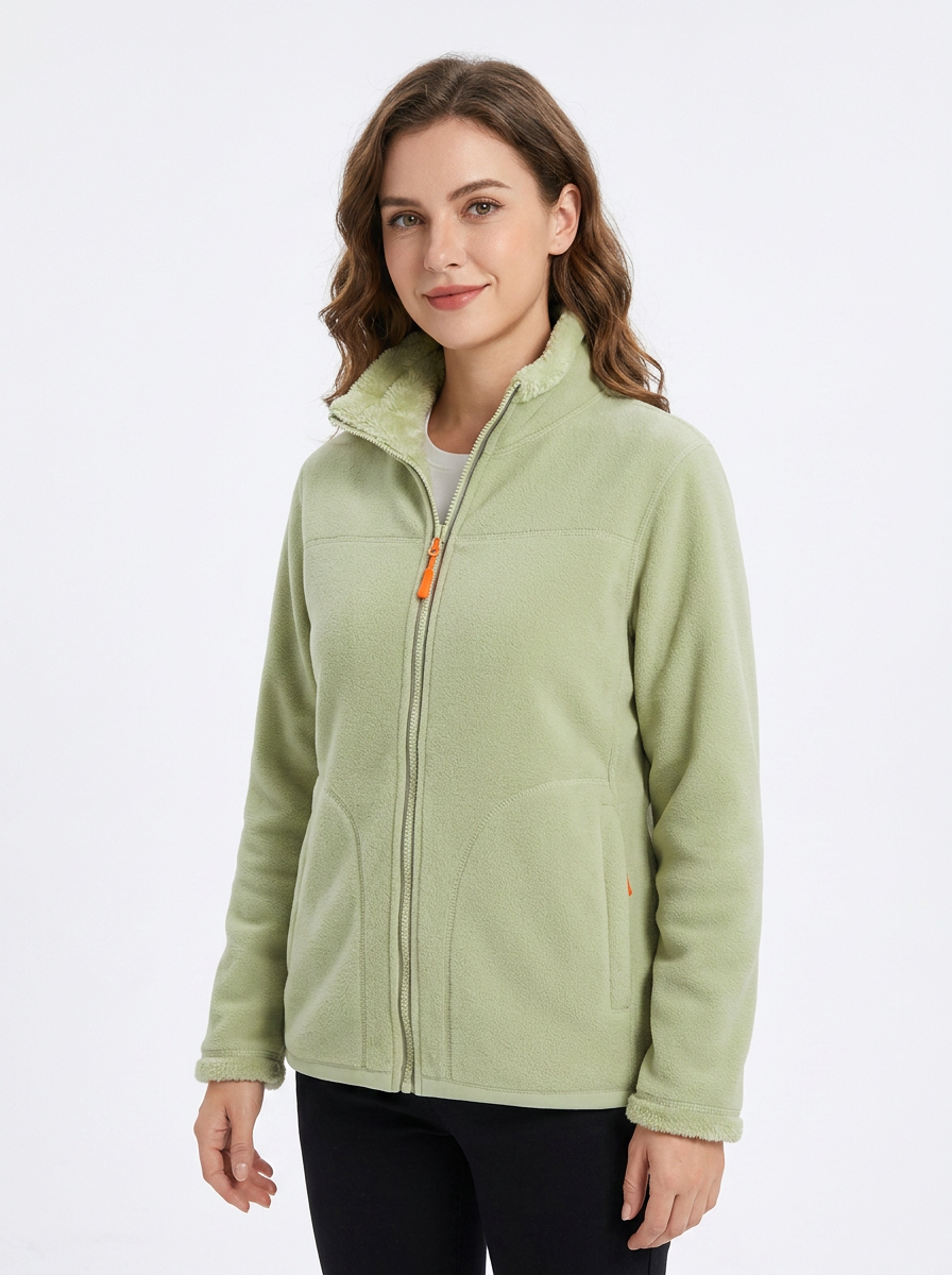 Women's Fleece Jacket Sherpa-Lined Stand Collar Zip-Up Coat