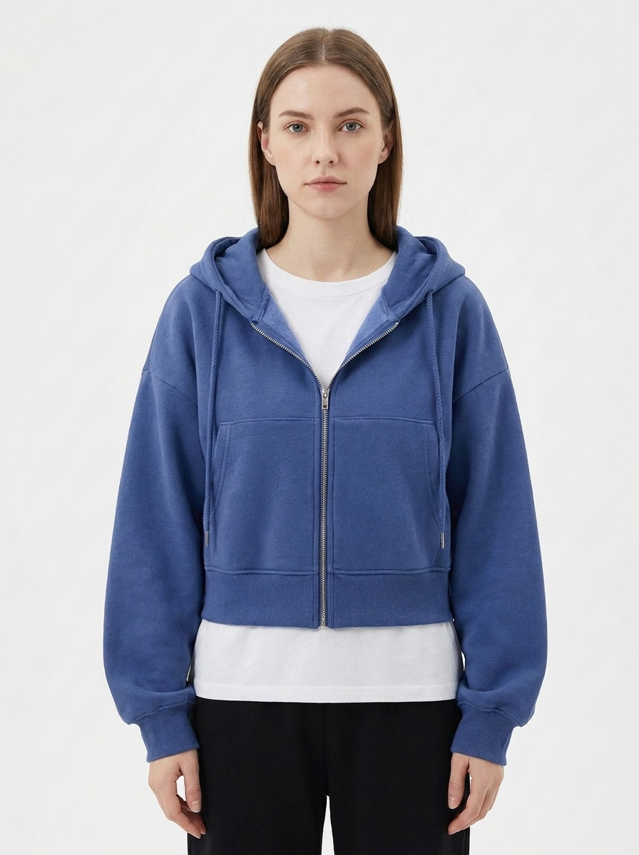 Women's Zip-Up Hoodie Cropped Oversized Fleece Sweatshirt