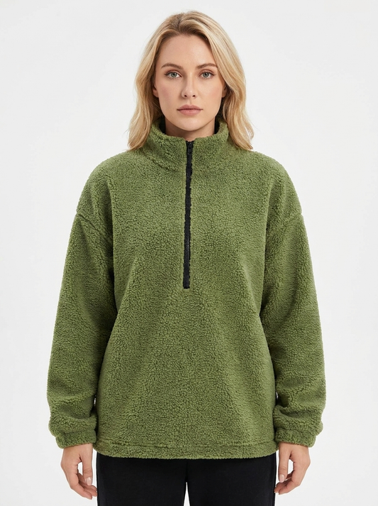 Women's Sherpa Fleece Pullover Quarter-Zip Oversized Sweatshirt