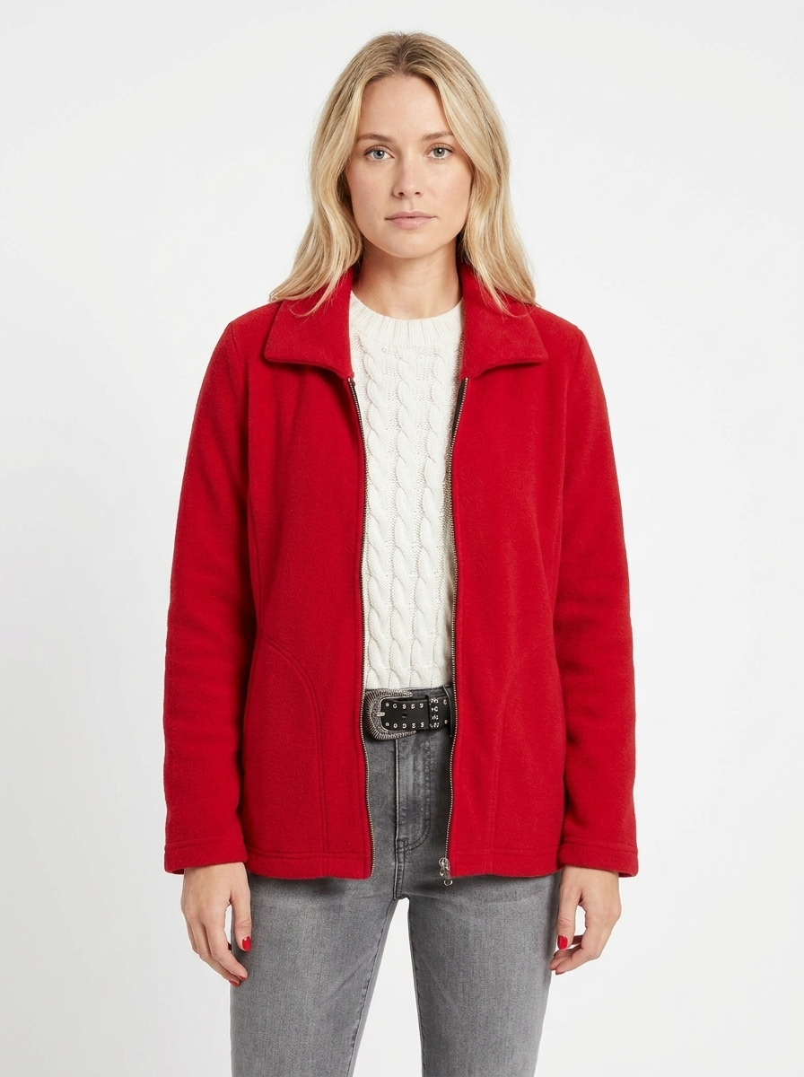 Women's Wool Blend Jacket Notched Collar Zip-Front Casual Coat