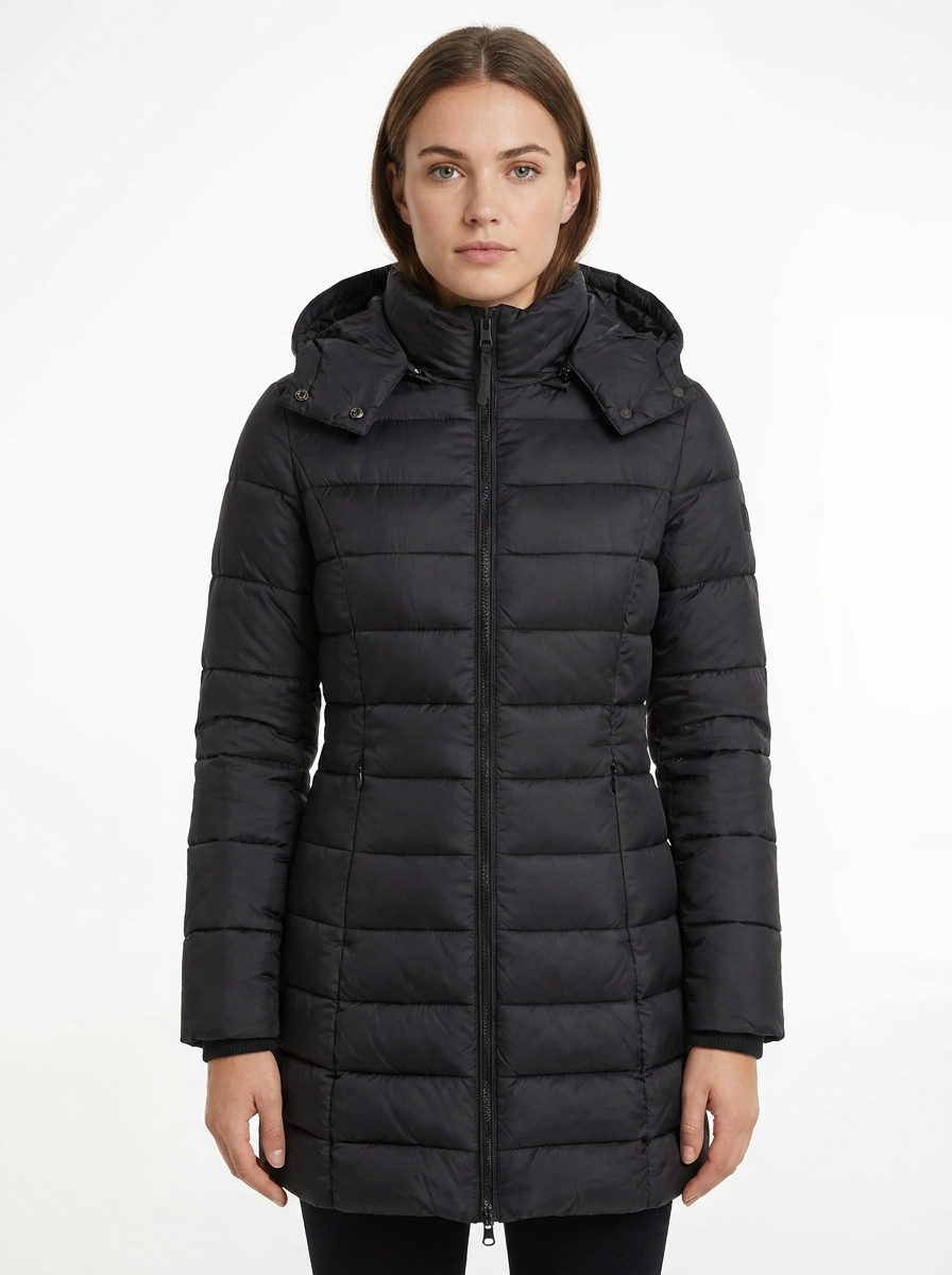 Women's Puffer Jacket Hooded Quilted Mid-Length Winter Coat