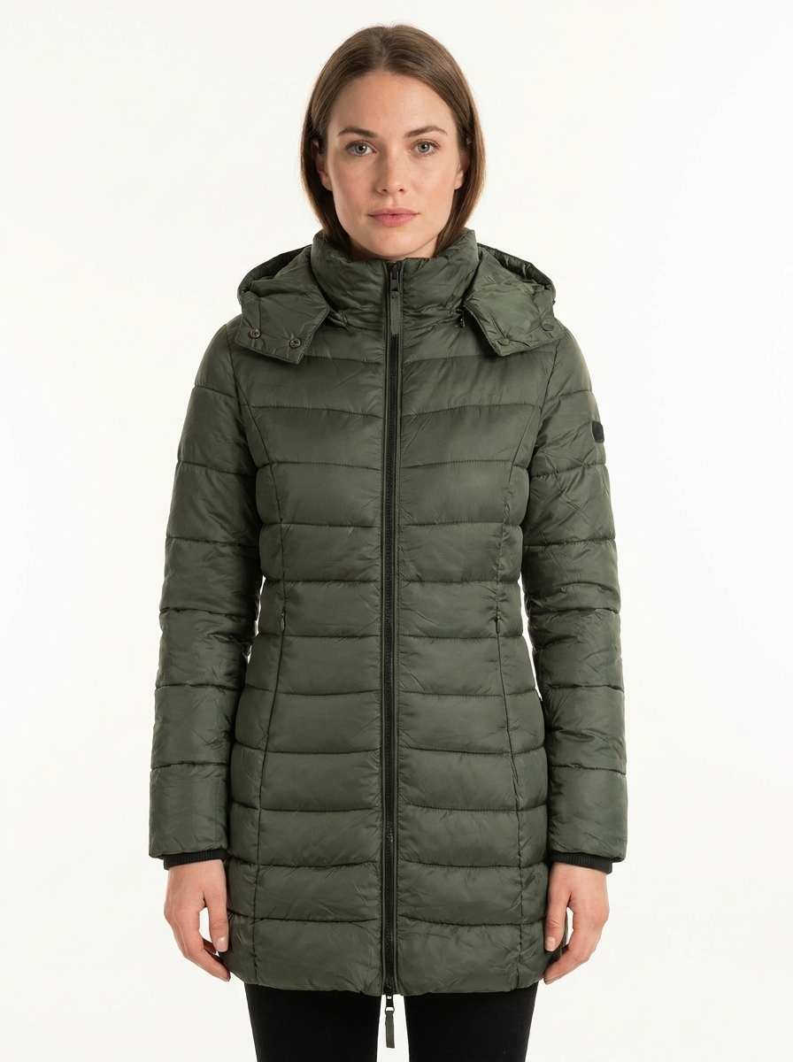 Women's Puffer Jacket Hooded Quilted Mid-Length Winter Coat