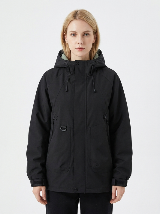Women's Windbreaker Jacket Hooded Zip-Up Utility Outdoor Coat
