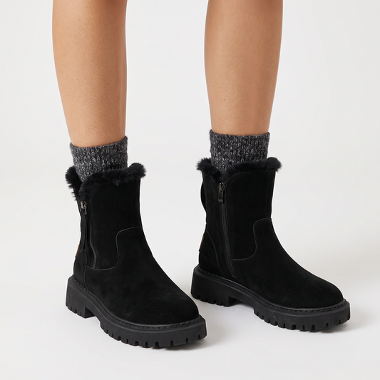 Women's Fur Trim Platform Boots Chunky Sole Suede Winter Boots