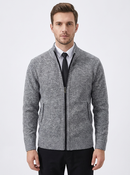 Men's Knit Cardigan Full-Zip Stand Collar Sweater Jacket