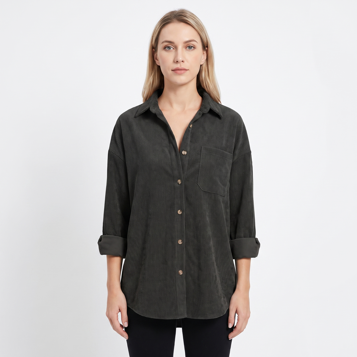 Women's Corduroy Shirt Oversized Button Down Long Sleeve Blouse