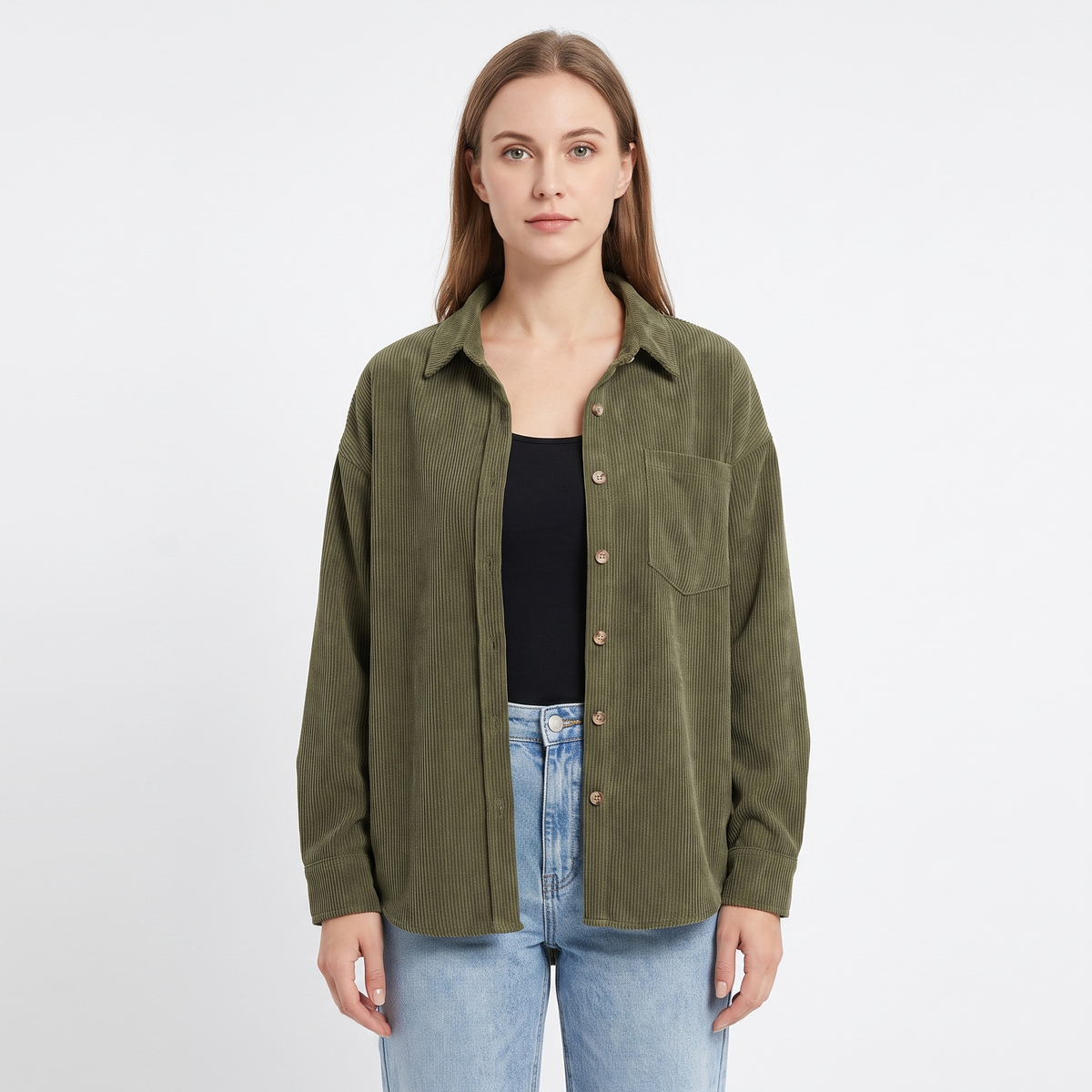 Women's Corduroy Shirt Oversized Button Down Long Sleeve Blouse