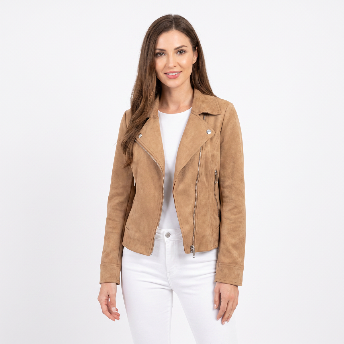 Women's Suede Moto Jacket Cropped Asymmetric Zip Biker Jacket