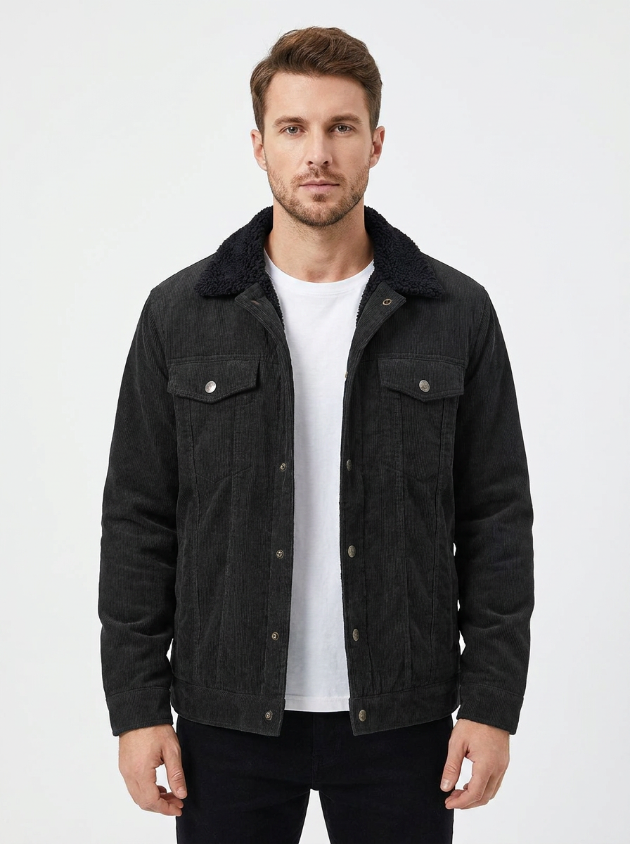 Men's Corduroy Jacket Sherpa-Lined Button-Front Trucker Coat