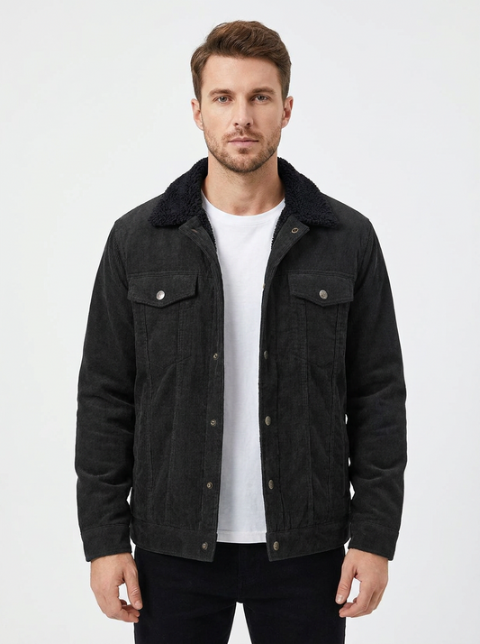 Men's Corduroy Jacket Sherpa-Lined Button-Front Trucker Coat