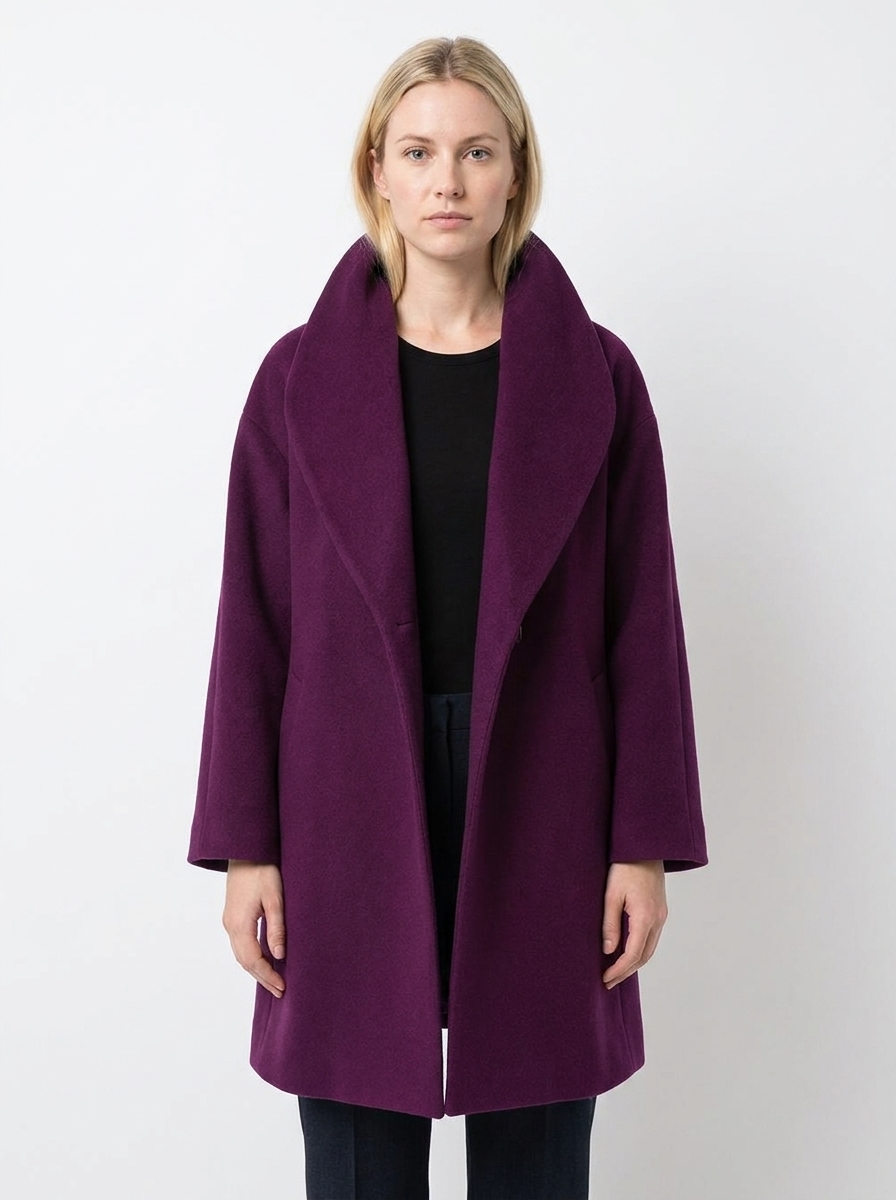 Women's Wool Blend Coat Oversized Collar Open-Front Midi Jacket