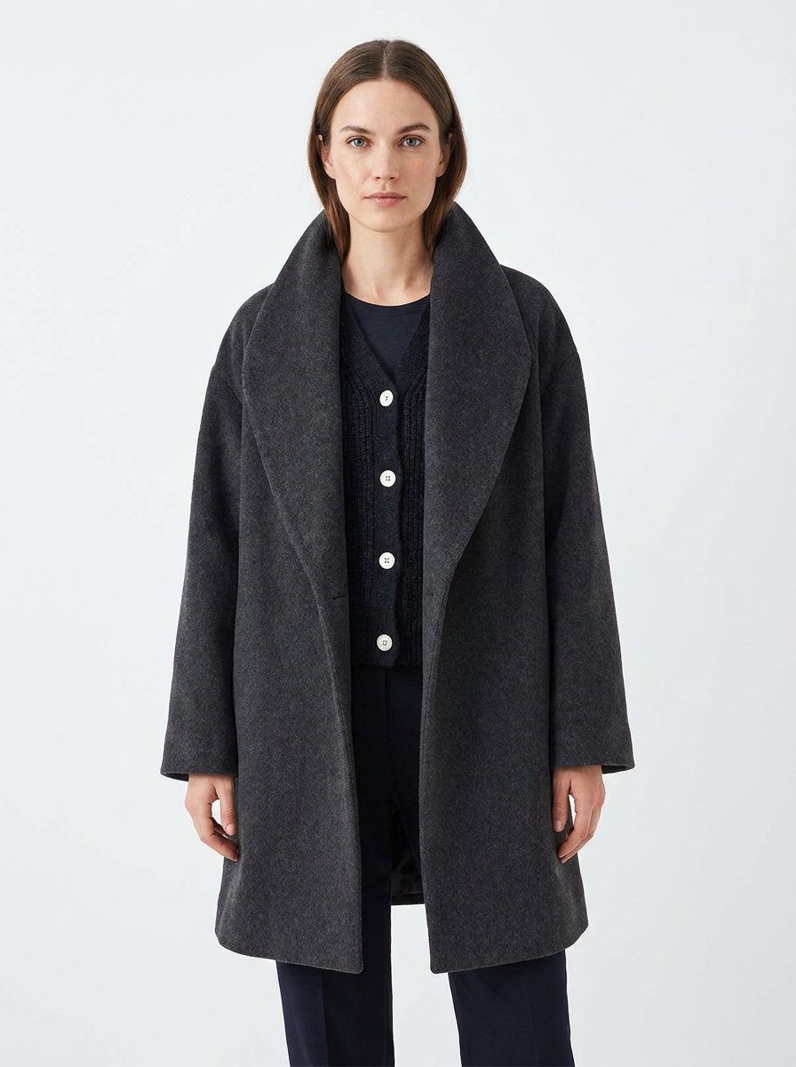 Women's Wool Blend Coat Oversized Collar Open-Front Midi Jacket
