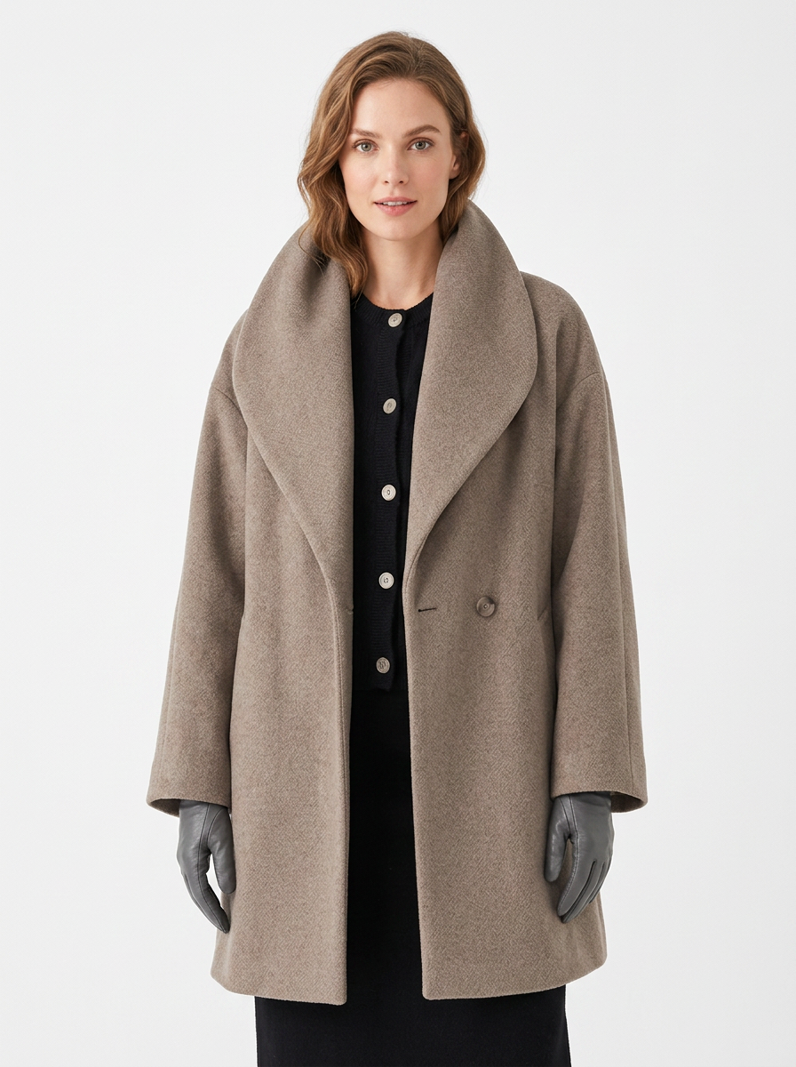 Women's Wool Blend Coat Oversized Collar Open-Front Midi Jacket