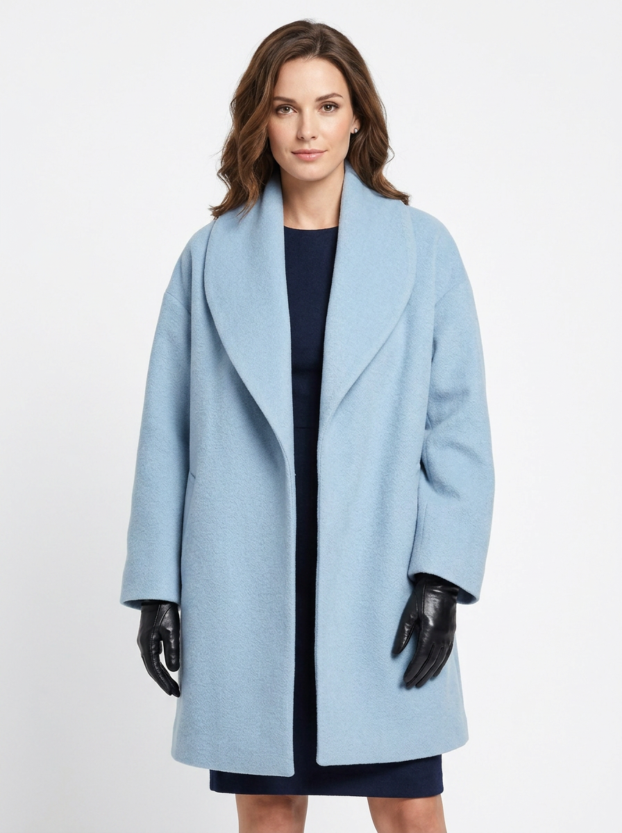 Women's Wool Blend Coat Oversized Collar Open-Front Midi Jacket