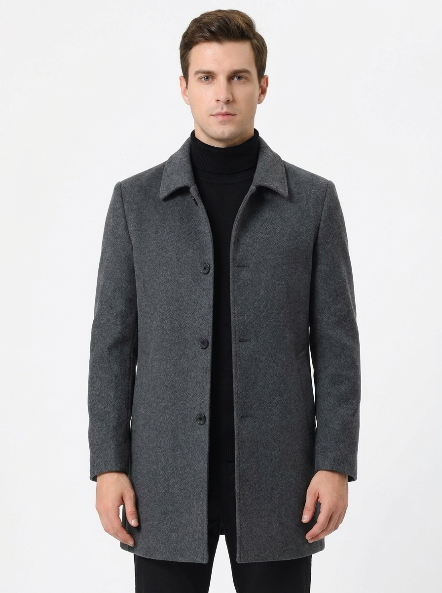 Men's Wool Blend Overcoat Notched Collar Single-Breasted Coat
