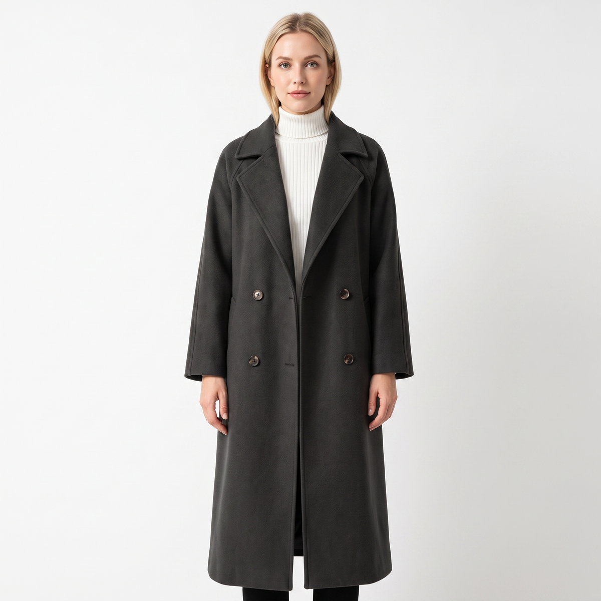 Women's Wool Blend Trench Coat Double Breasted Belted Overcoat