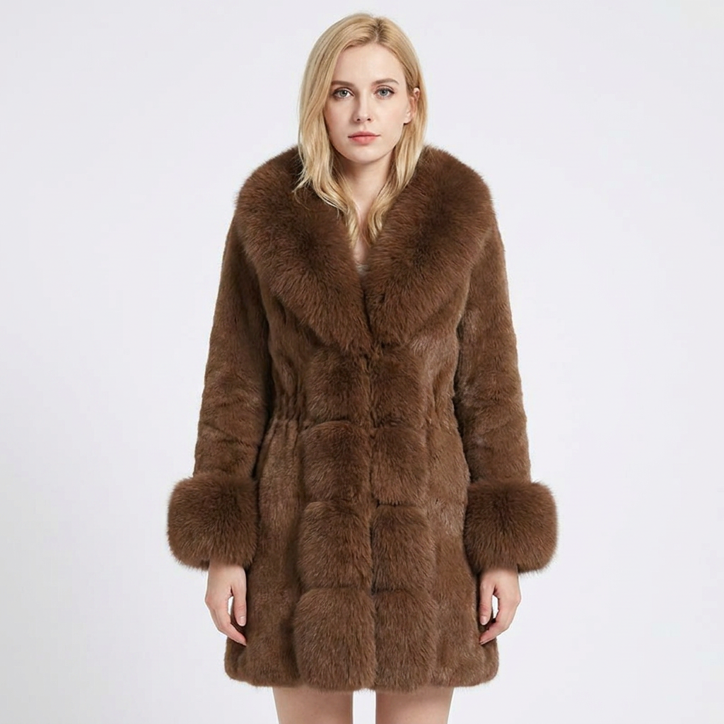 Women's Faux Fur Coat Notched Collar Longline Winter Jacket
