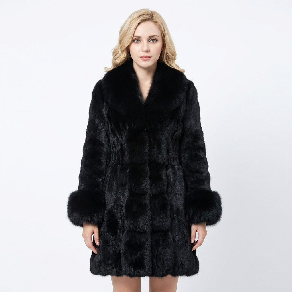 Women's Faux Fur Coat Notched Collar Longline Winter Jacket