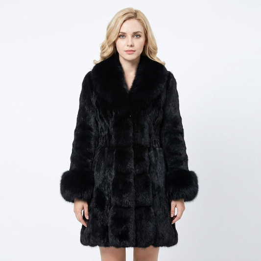 Women's Faux Fur Coat Notched Collar Longline Winter Jacket