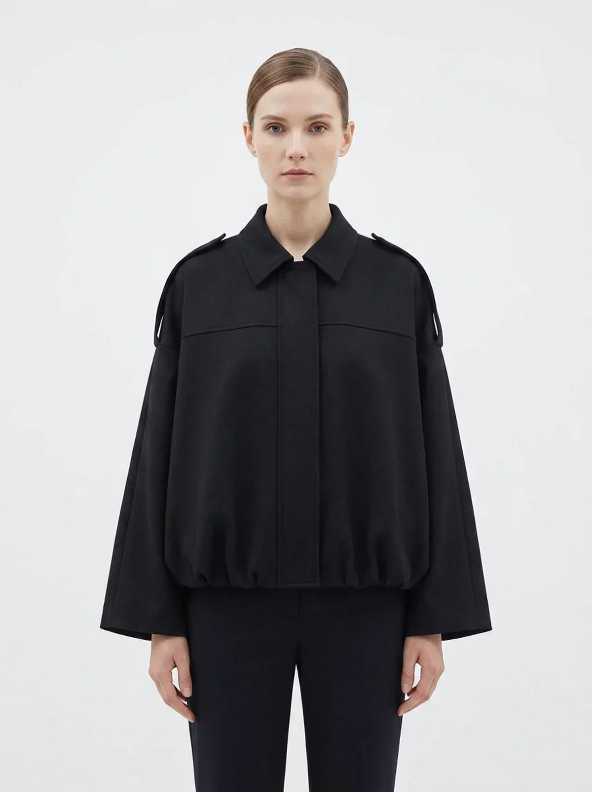 Women's Oversized Bomber Jacket Balloon Sleeve Cropped Zip-Up