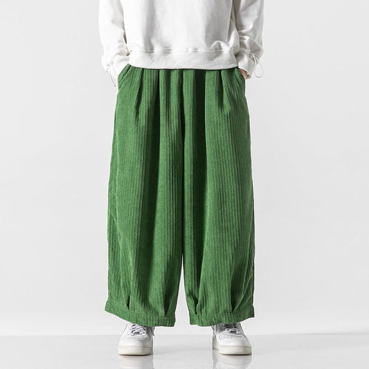 Men's Wide-Leg Corduroy Pants Pleated Baggy Fit Casual Streetwear Pants