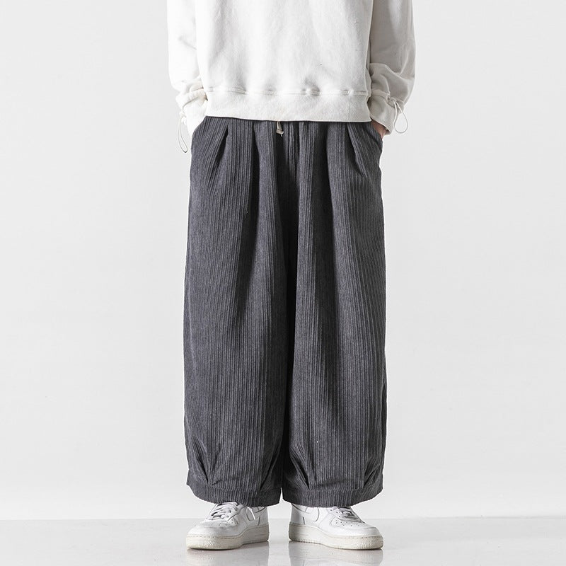 Men's Wide-Leg Corduroy Pants Pleated Baggy Fit Casual Streetwear Pants