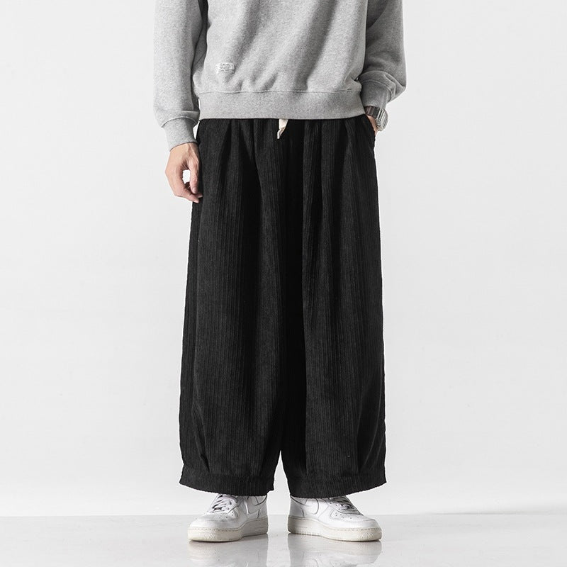 Men's Wide-Leg Corduroy Pants Pleated Baggy Fit Casual Streetwear Pants