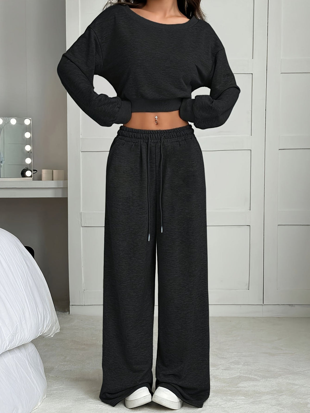 Women's Open Shoulder Top & Wide Leg Set