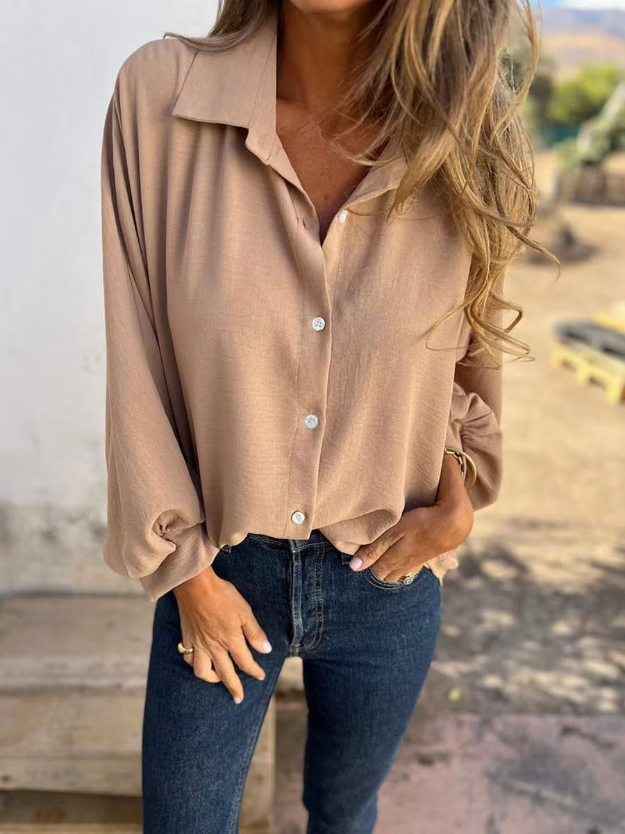 Oversized Button Down Shirt - Long Sleeve Collared Blouse
